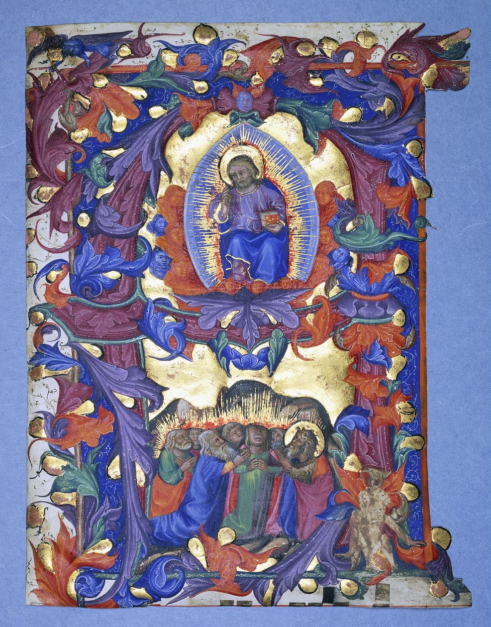 Et stort historisk "A" med en skildring af Kristi Himmelfart, ca. 1450 af Filippo di Matteo Torelli