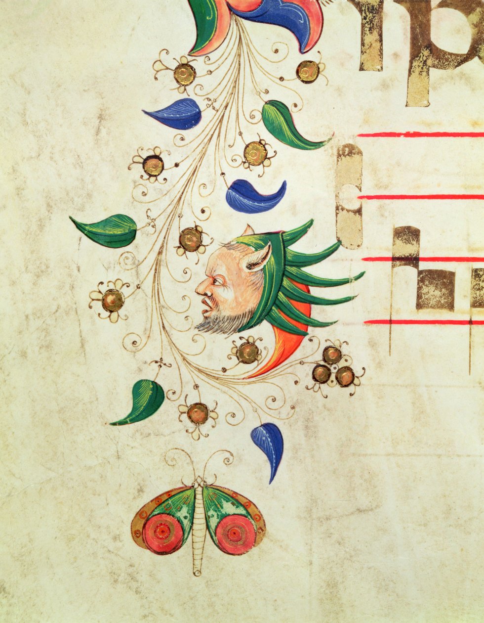 Missal 515 f.72v Zoomorf bladramme, detalje fra en korbog udført før 1449 vellum af Filippo di Matteo Torelli