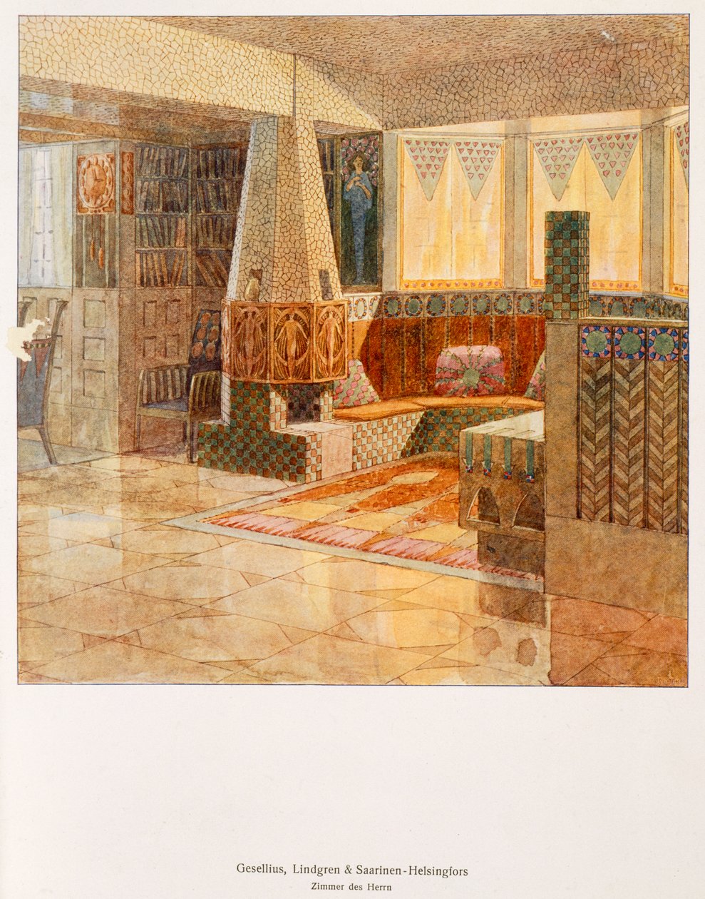 Gentlemans room, designet af Gesellius, Lindgren og Sarrinen-Helsingfors, fra en tysk publikation, ca. 1895 af Finnish School