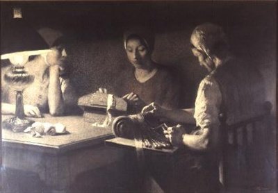 The Lace Makers (kul og sepia) af Firmin Baes