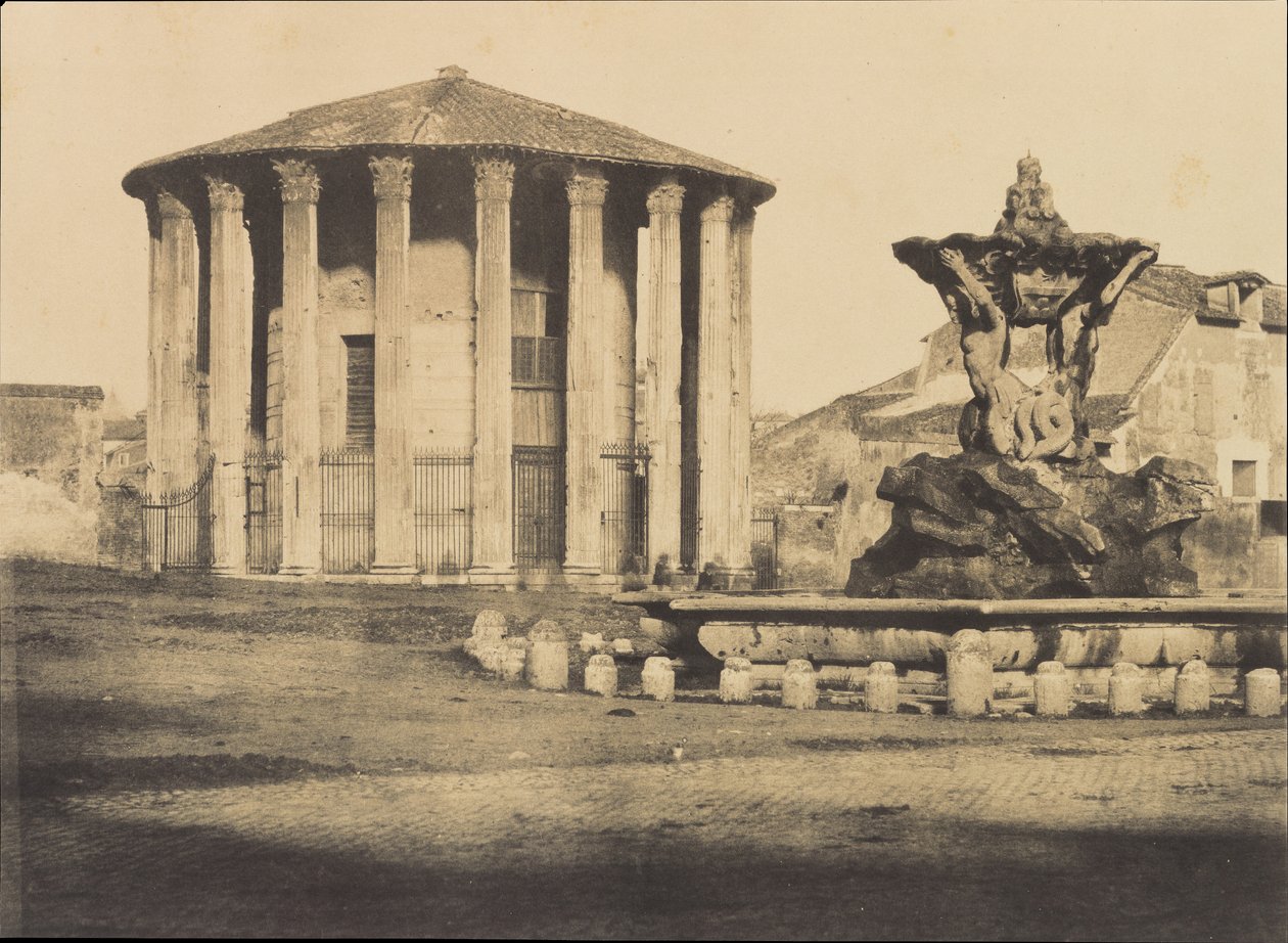 Vesta- og springvandstemplet, Piazza Bocca della Verita, ca. 1855. af Firmin Eugène Le Dien.