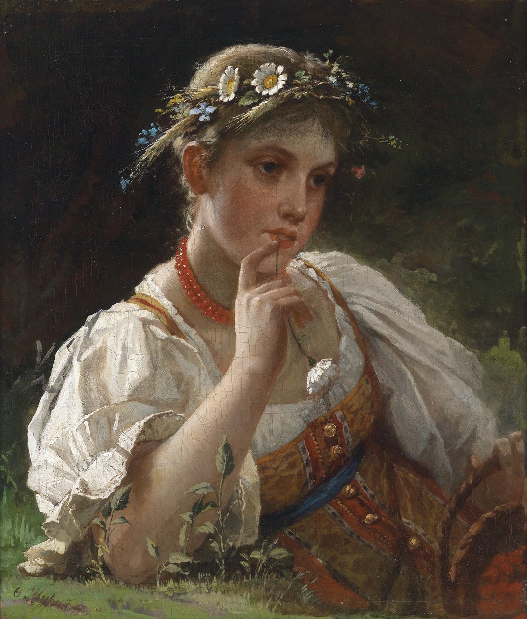 Pige i kostume med blomsterkrans af Firs Sergeevich Zhuravlev