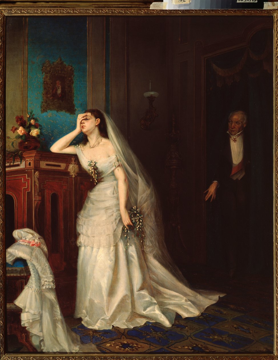 Efter ægteskabet - Maleri af Firs Sergeevich Zhuraviev (1836-1901), olie på lærred af Firs Sergeevich Zhuravlev