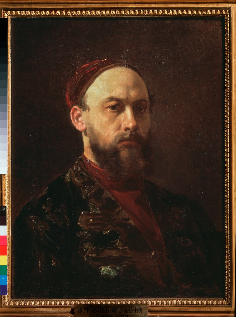 Autoportræt (Selvportræt) - maleri af Firs Sergeevich Zhuravlev (1836-1901), olie på lærred, russisk kunst 1800-tallet - Statens Tretyakov Gallery, Moskva af Firs Sergeevich Zhuravlev