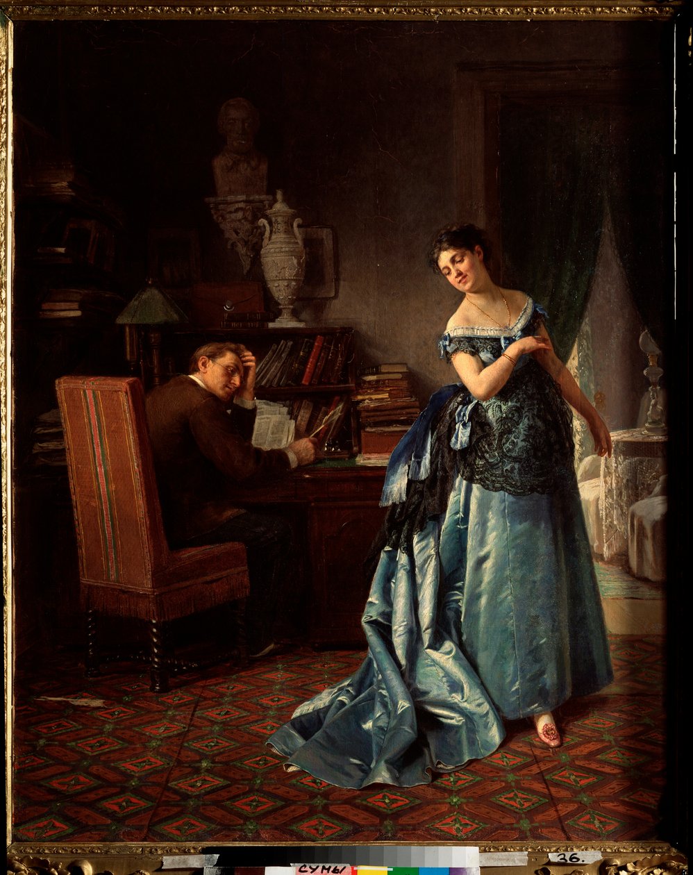 A Fashion Lady, Preparation For A Ball - Maleri af Firs Sergeevich Zhuraviev (1836-1901), olie på lærred af Firs Sergeevich Zhuravlev