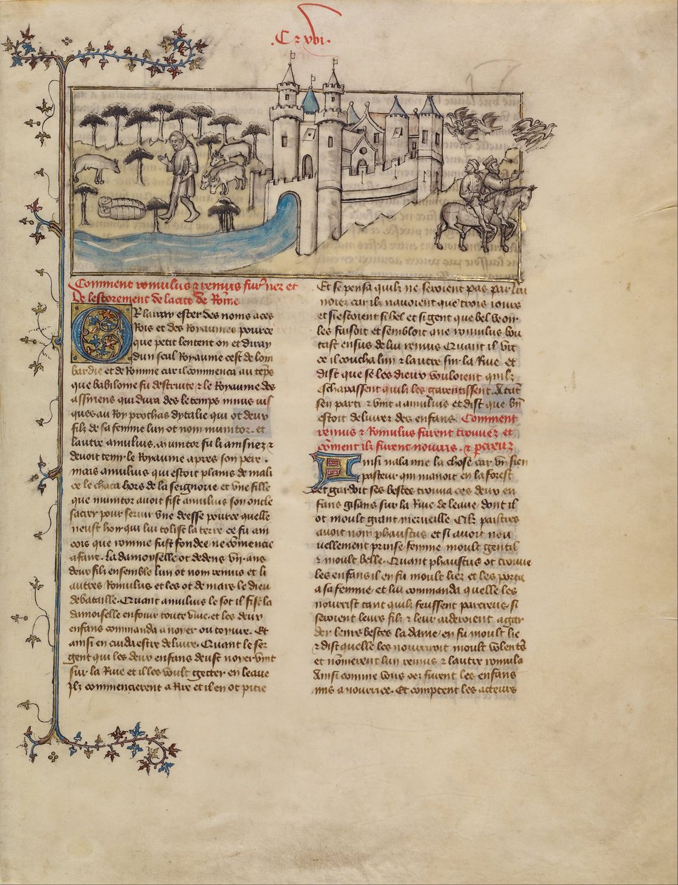 Romulus og Remus af First Master of the Bible historiale of Jean de Berry