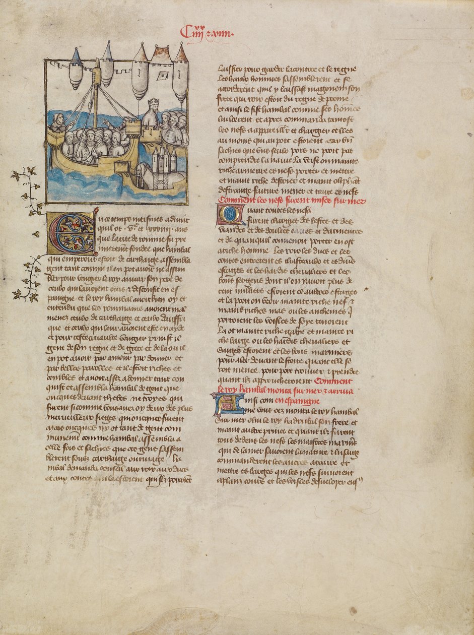 Hannibals flåde sejler til Spanien af First Master of the Bible historiale of Jean de Berry