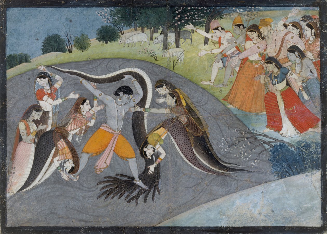 Krishna Subadung Kalia, The Snake Demon: Folio fra en Bhagavata Purana Series, ca. 1785. af First generation after Manaku and Nainsukh.