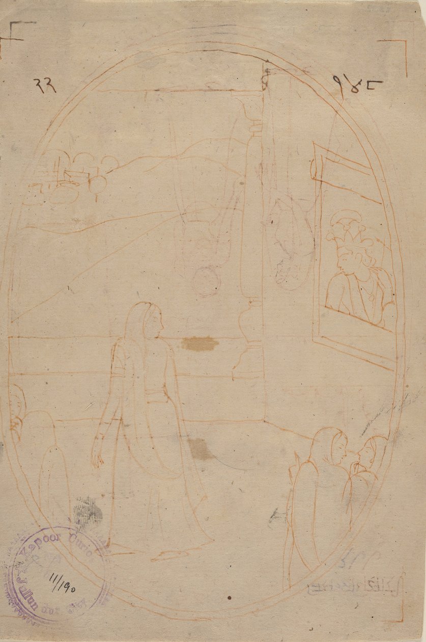 Tegning til en illustration fra en Sat Sai af Bihari Lal Series: The Message of the Eyes..., ca. 178 af First generation after Nainsukh