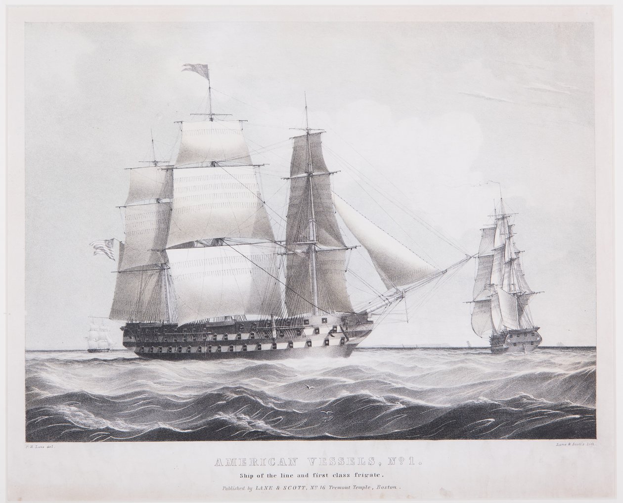 Amerikanske fartøjer nr. 1, ca. 1845 (litho) af Fitz Henry (after) Lane