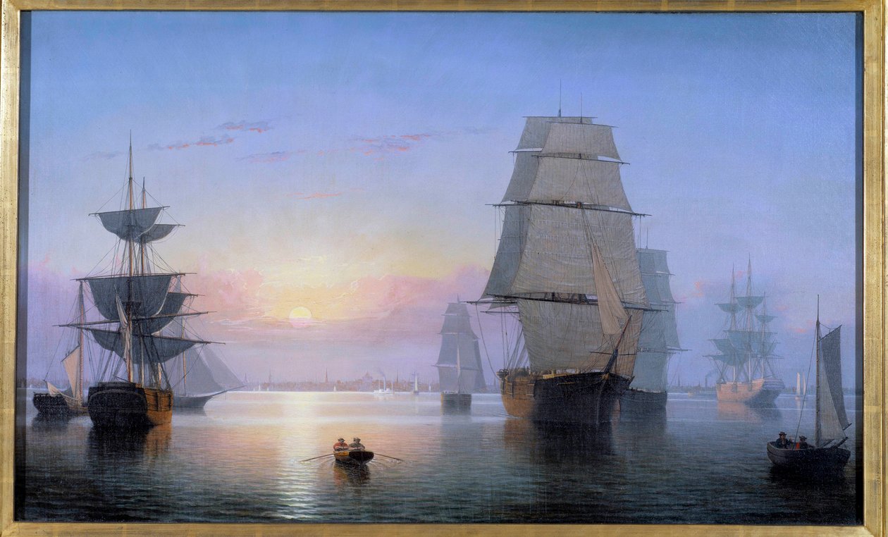 Boston Harbor i den nedgående sol i 1850 Painting Fitz Hugh Lane (1804-1865) 1850 Privat samling af Fitz Henry Lane
