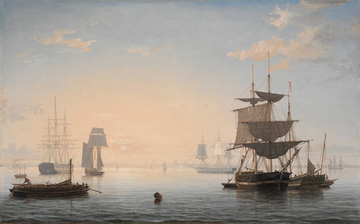 Havn i Boston, med byen i det fjerne, ca. 1846-47 af Fitz Henry Lane