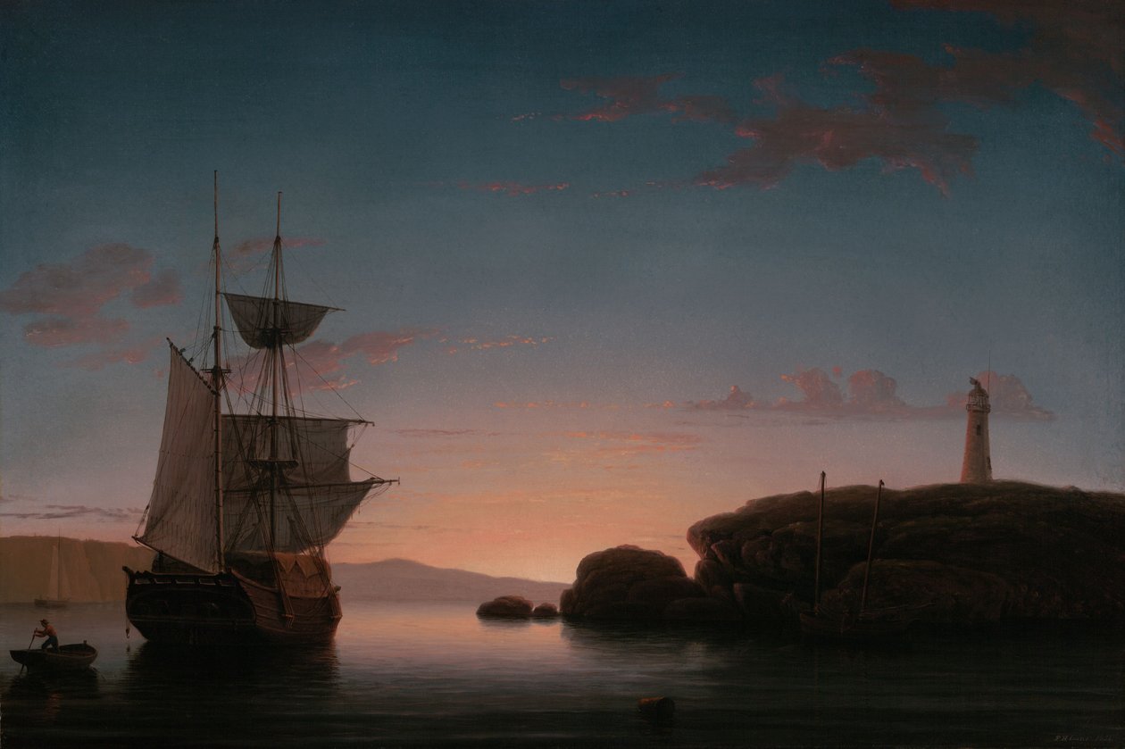 Fyrtårn ved Camden, Maine af Fitz Henry Lane