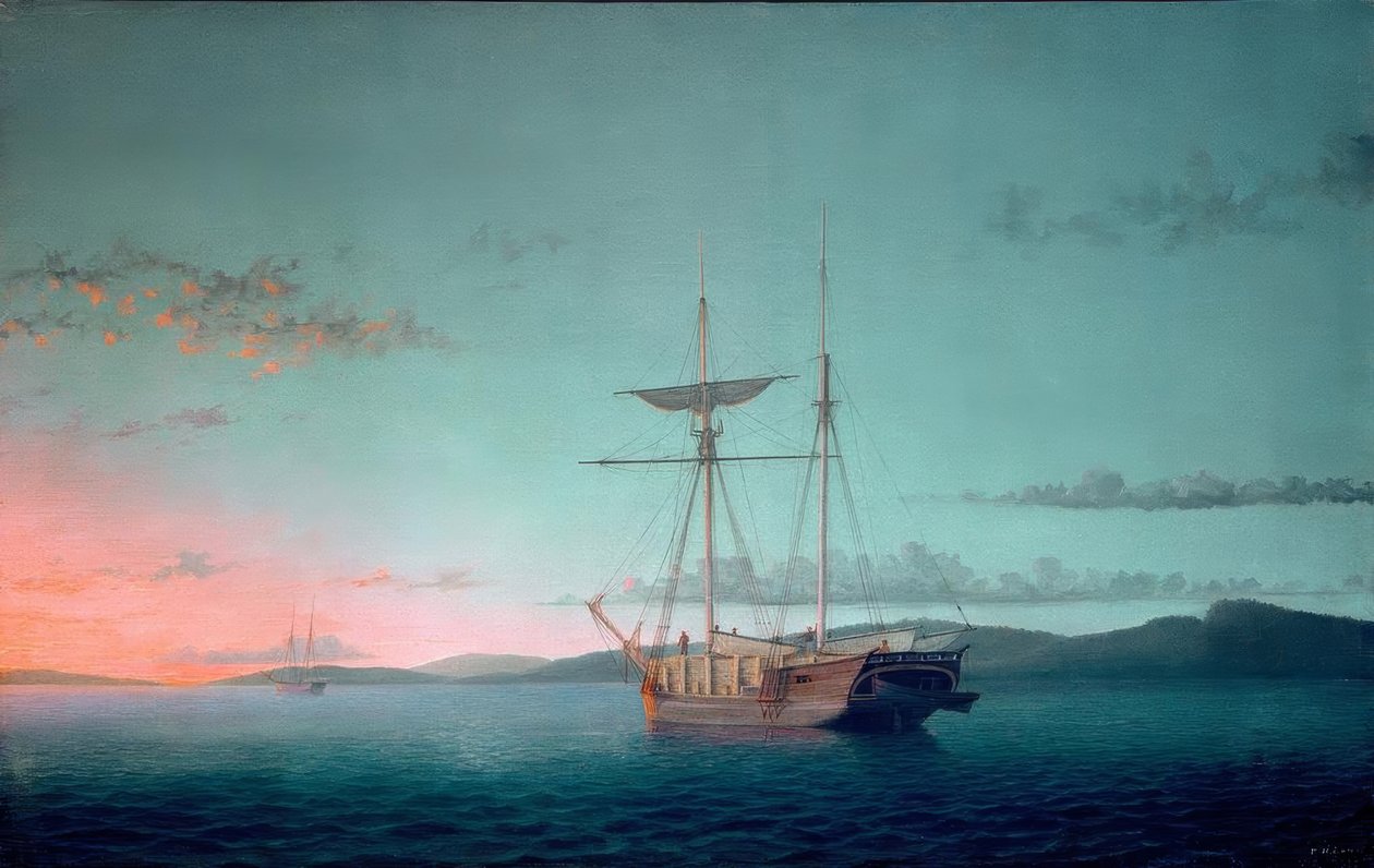 Lumber Schooners til aften på Penobscot Bay af Fitz Henry Lane