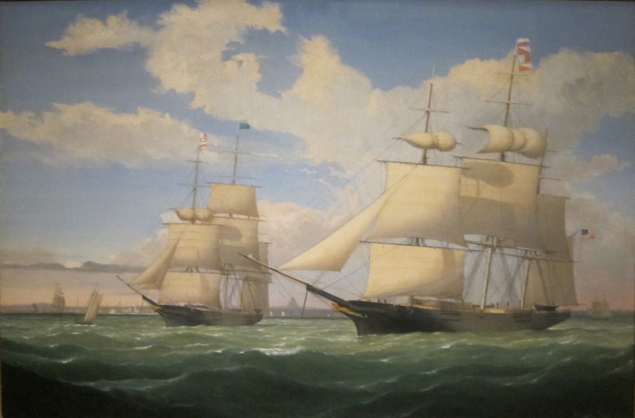 Skibene "Winged Arrow" og "Southern Cross" i Bostons havn af Fitz Henry Lane