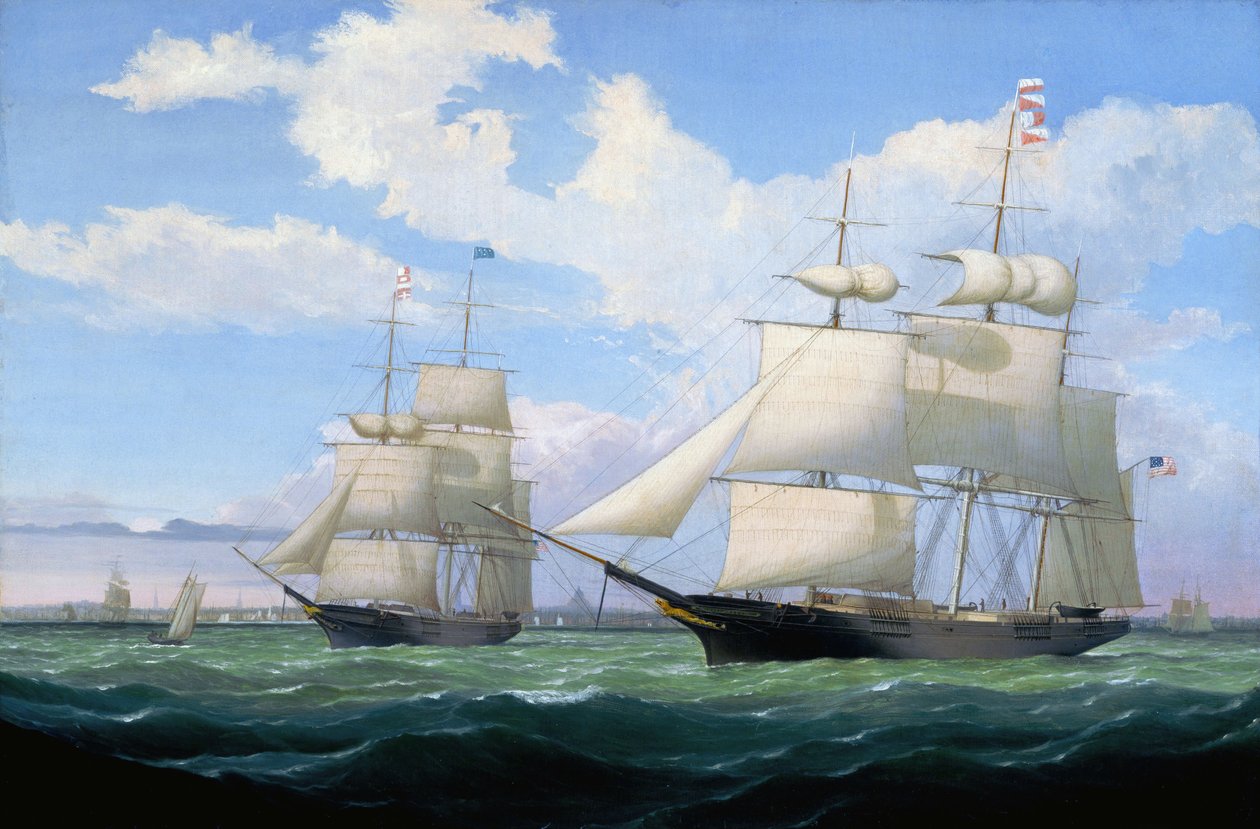 Skibene „Winged Arrow“ og „Southern Cross“ i Bostons havn af Fitz Henry Lane
