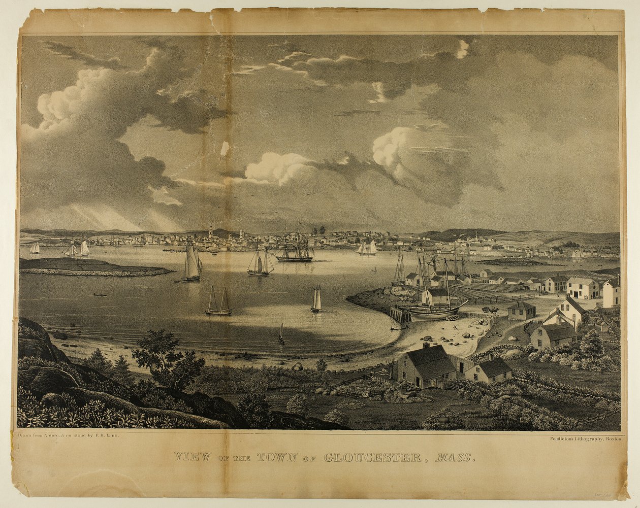 Udsigt over byen Gloucester, Massachusetts af Fitz Henry Lane