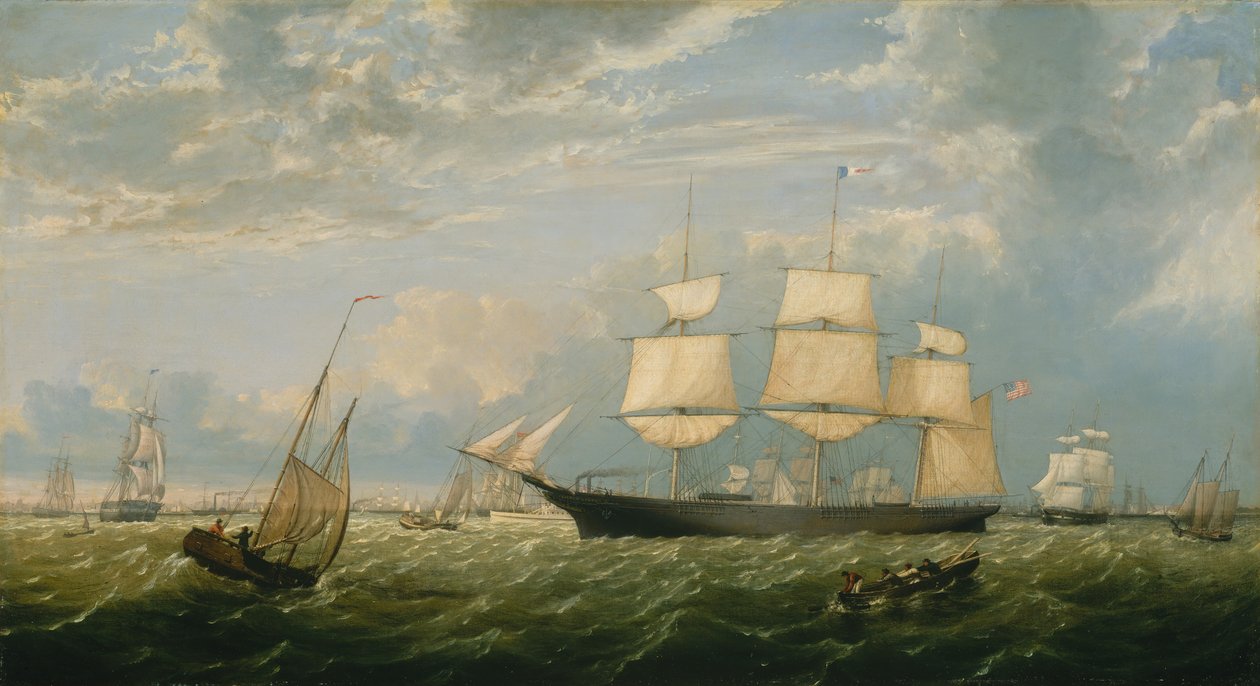 The Golden State Enting New York Harbor, 1854. af Fitz Hugh Lane