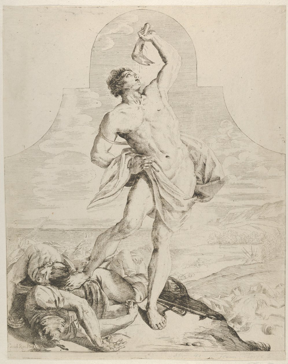 Samson holder kæbebenet af et æsel over hovedet og står ved siden af filierne..., ca. 1640-60. af Flaminio Torre