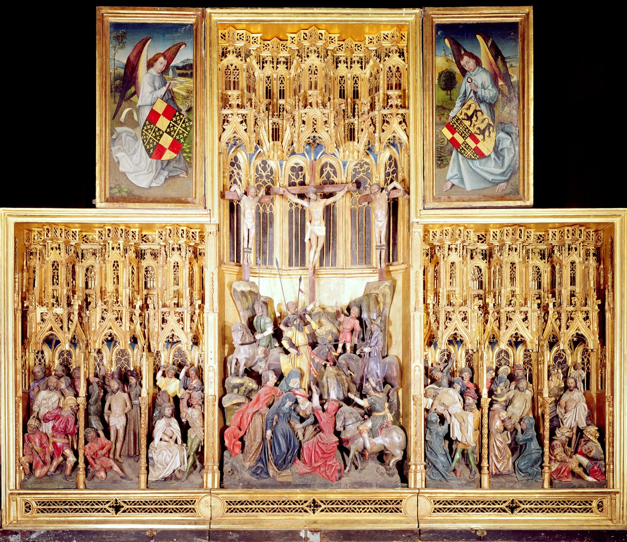 Midterdel af Ambierle-altertavlen, 1460-66 (forgyldt og malet valnøddetræ) af Flemish School