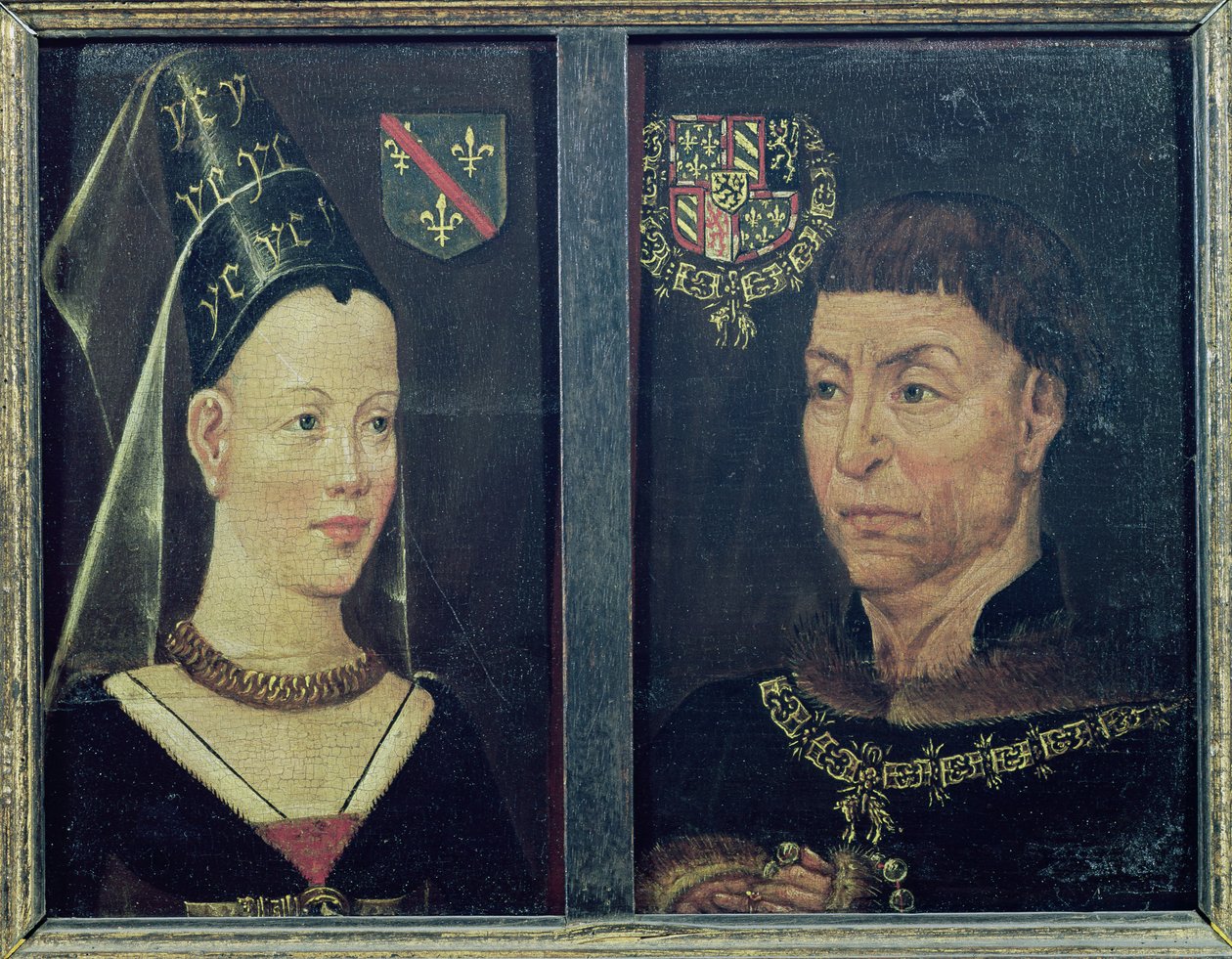 Dobbeltportræt af Charles le Temeraire (1433-82) hertug af Bourgogne og hans kone, Isabelle de Bourbon (1436-65) af Flemish School