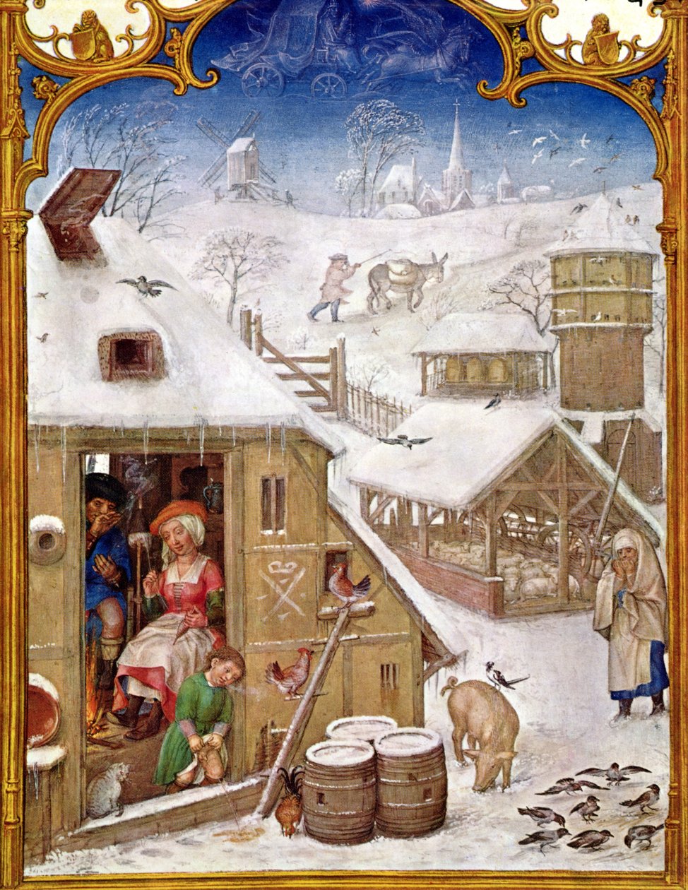 Fol.2v februar: Bonde liv, fra "Breviarium Grimani", ca. 1515 af Flemish School