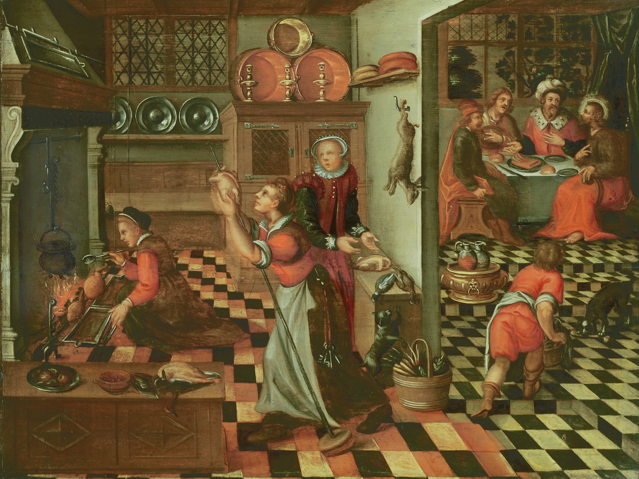 Køkkenets indre, nadveren i Emmaus af Flemish School