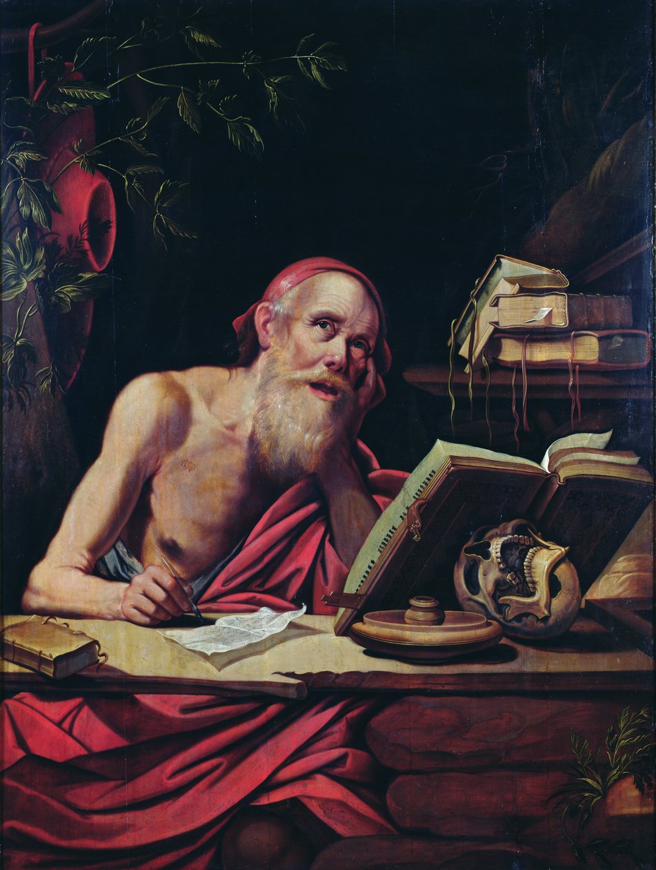 St. Jerome (olie på træ) af Flemish School