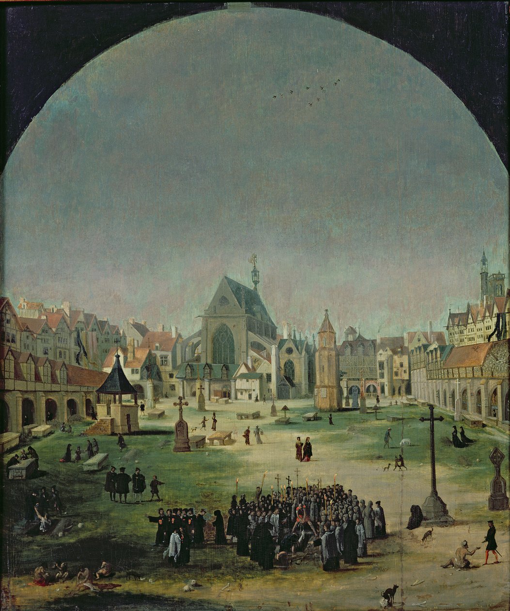 De uskyldiges kirkegård og massegraven under Francois I af Flemish School