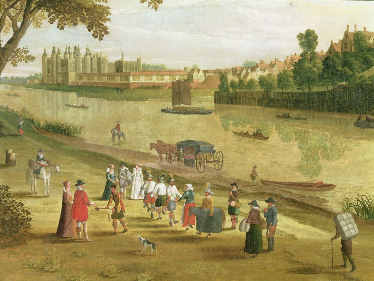 Themsen ved Richmond, med det gamle kongelige palads, ca. 1620 (detaljer) (se også 65997) af Flemish School