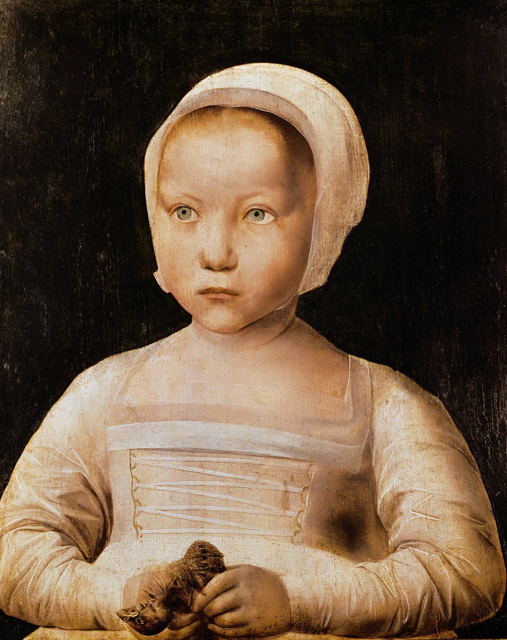 Ung pige med en død fugl, ca. 1500-25 af Flemish School