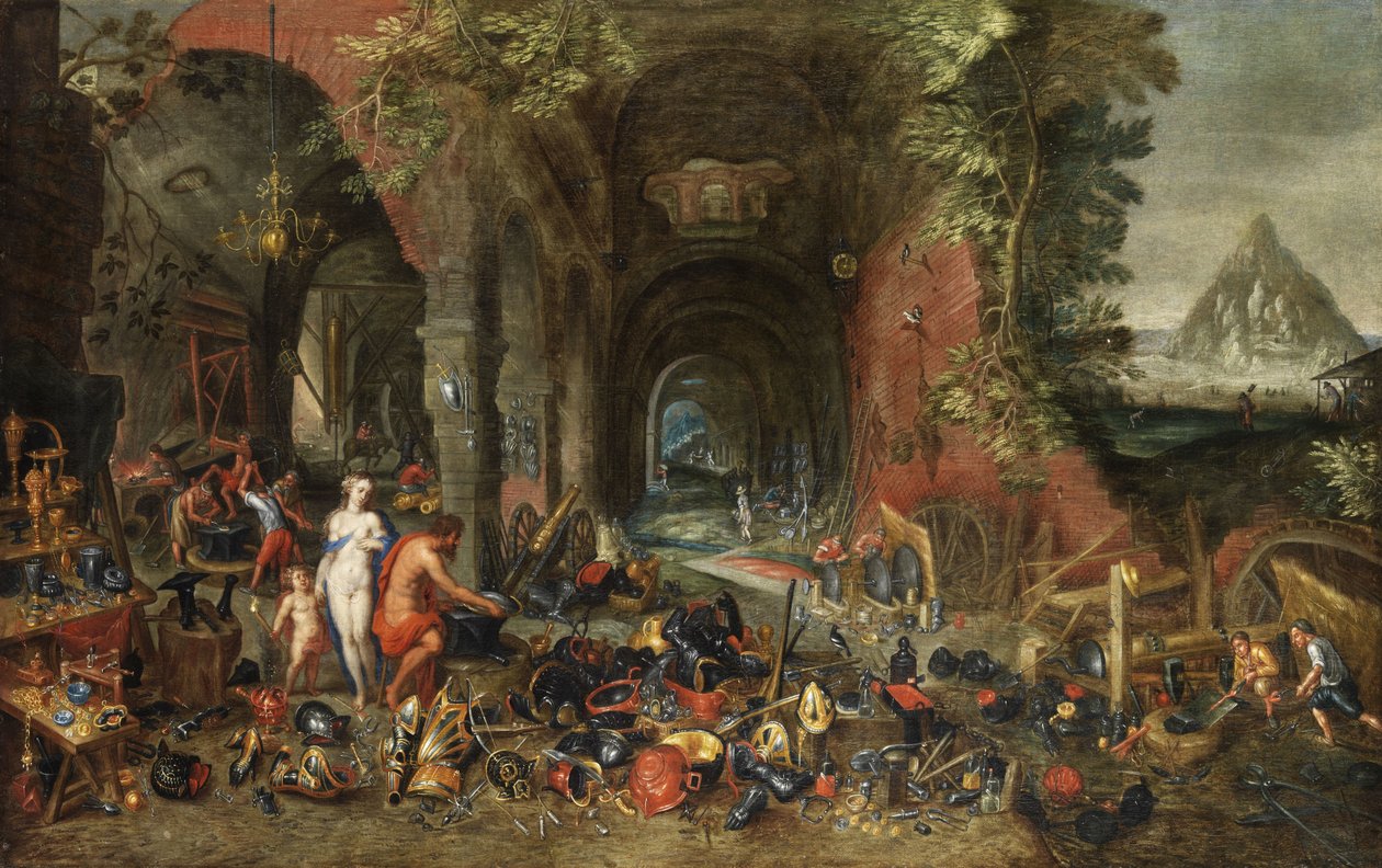Venus og Amor i vulkanens smedje. af Flemish painter in the circle of Jan Brueghel