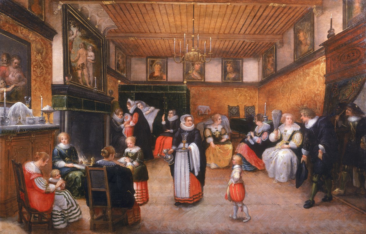 En dåbsfest, 1629 af Flemish School