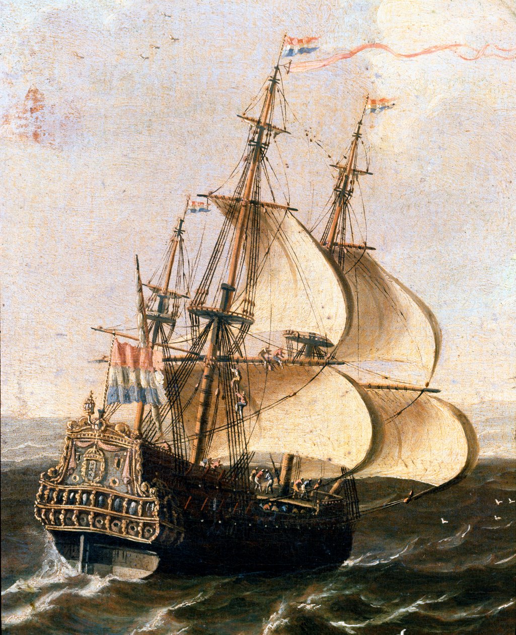 En galjon af det hollandske selskab i Ostindien Anonym maleri af den flamske skole. Museo Navale fra det 17. århundrede, Genes af Flemish School