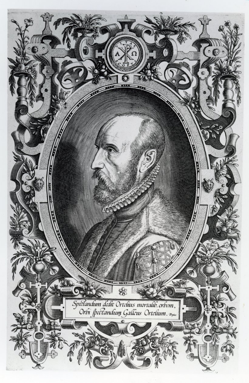 Abraham Ortelius, frontispice til hans World Theatre, 1579 af Flemish School