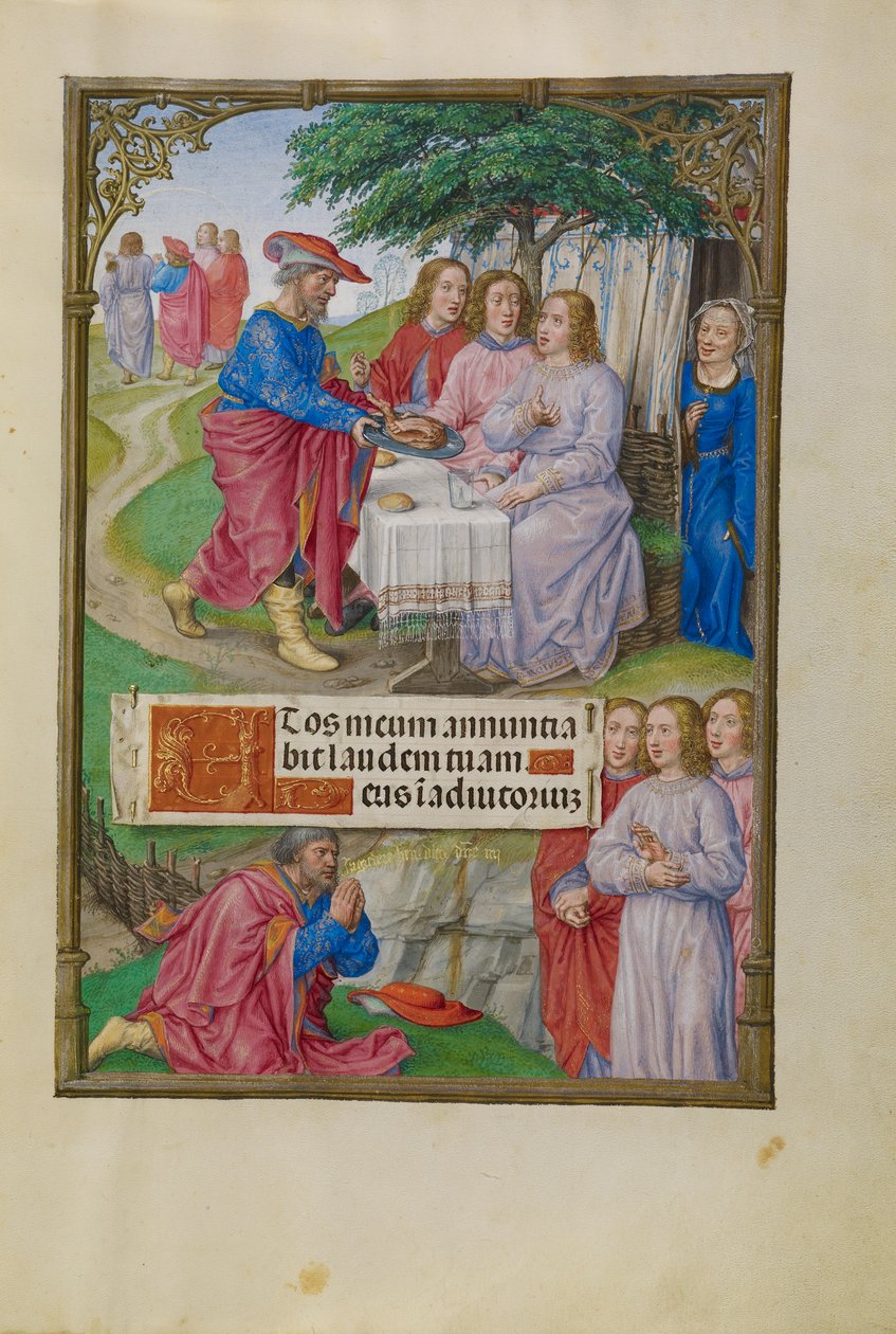 Abraham og de tre engle, ca. 1510-20 (tempera, guld og blæk på pergament) af Flemish School