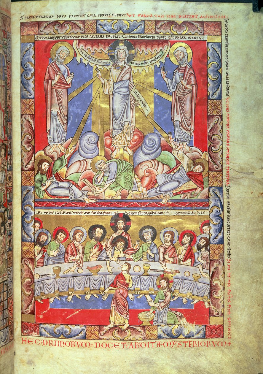 Tilføj 17738 Vol II f.4 Transfiguration, the Last Nadver, fra Floreffe Bible, c.1156 (vellum) af Flemish School