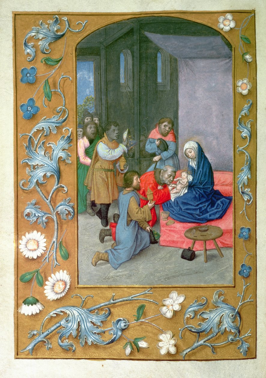 Tilføj 54782 f.119v Adoration of the Child, fra Hastings Hours, c.1475-83 (vellum) af Flemish School