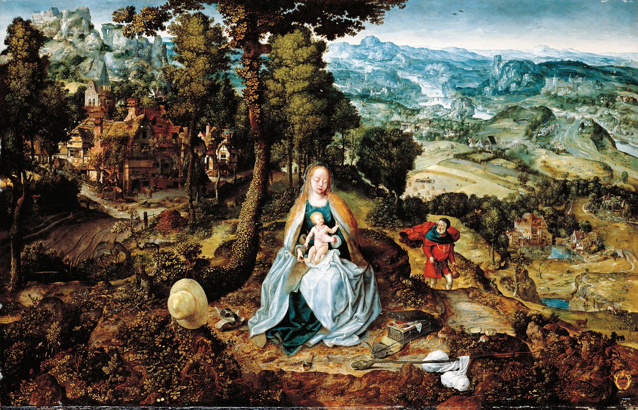 Et omfattende landskab med The Rest on the Flight to Egypt, Antwerpen skole, ca. 1520 af Flemish School