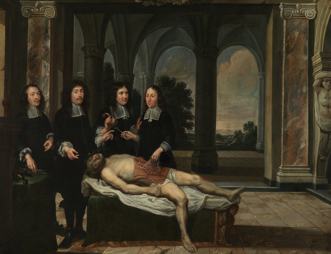 Anatomi lektion (olie på lærred) af Flemish School