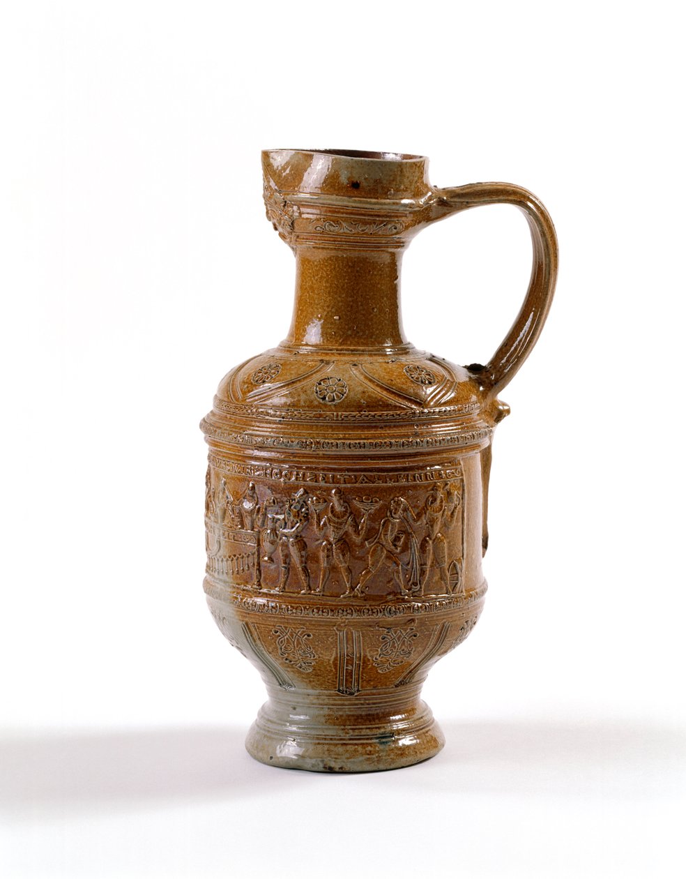 Ølkande, lavet i Raeren, Belgien, ca. 1580-1600 (saltglaseret stentøj) af Flemish School