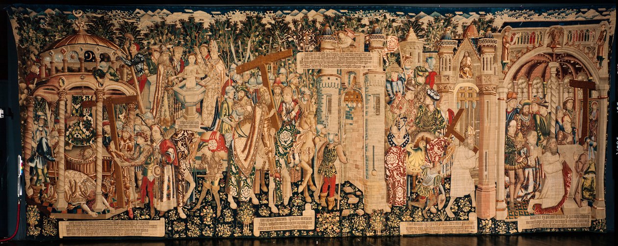 Katedralen (La Seo, Catedral del Salvador de Zaragoza). Gobelinmuseet. flamsk gobelin. Legenden om det hellige kors (La leyenda de la Santa Cruz). Ca. 1450. 430x1120cm. af Flemish School