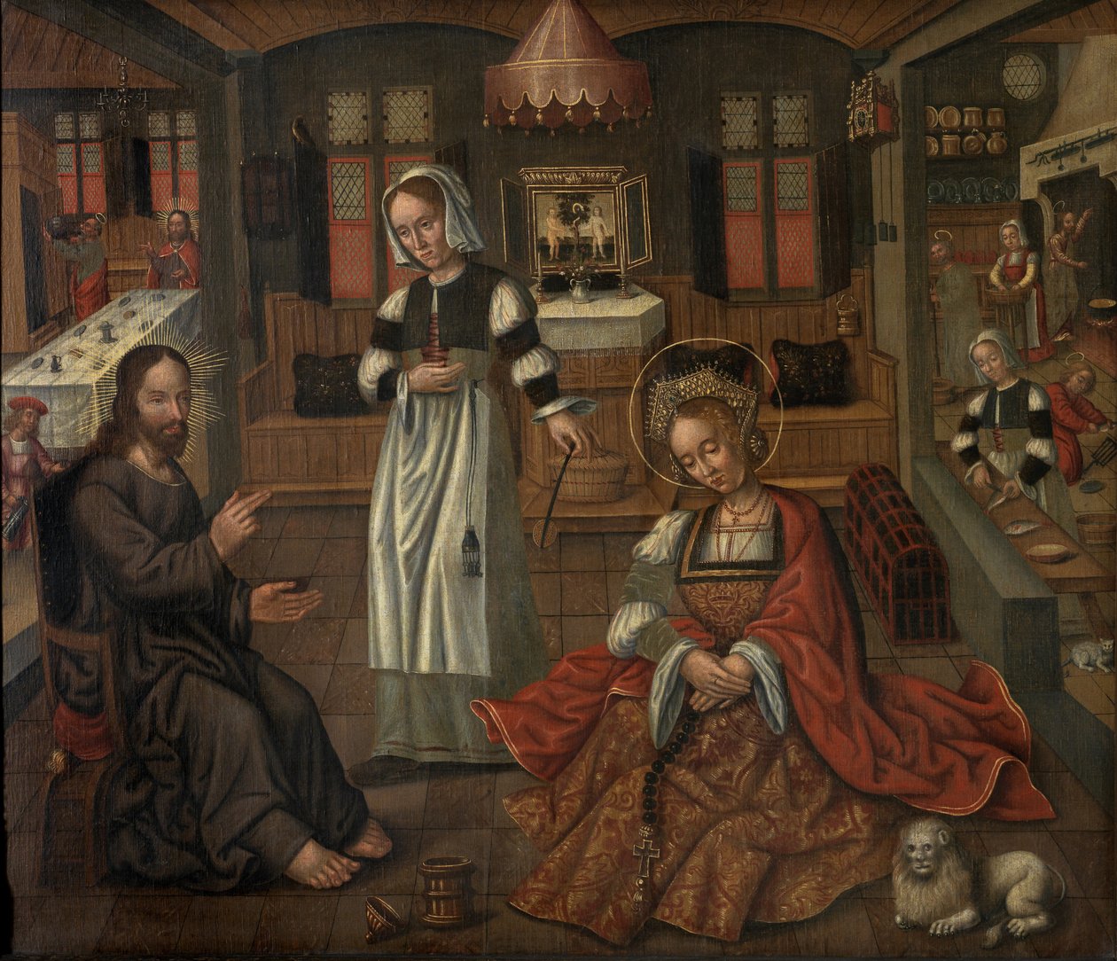 Kristus i Betania i Marthas og Marias hus (olie på panel) af Flemish School