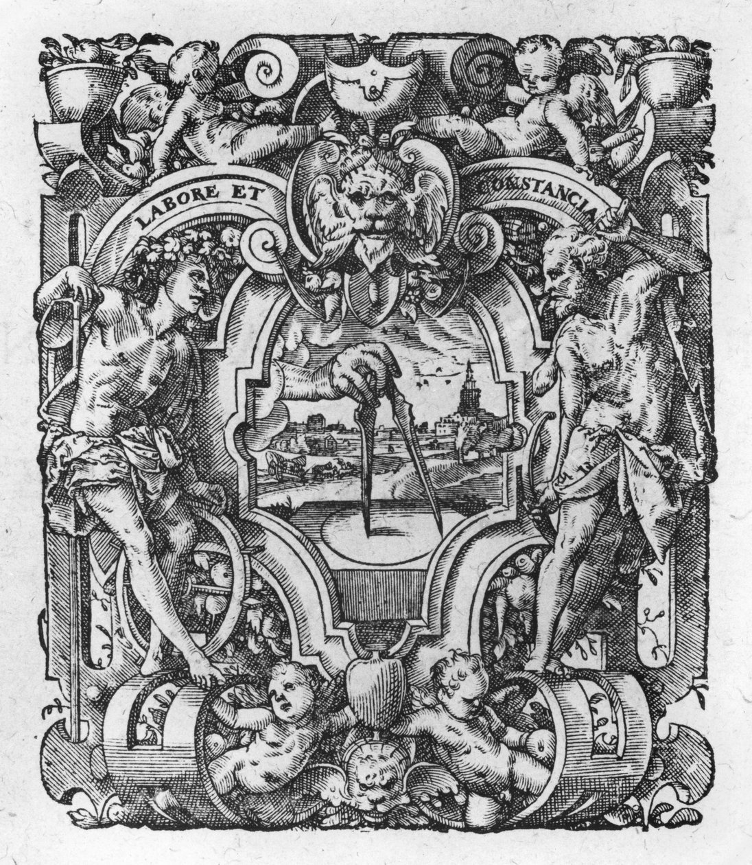 Christophe Plantins trykmærke, illustration fra Works by Tacitus, 1607 af Flemish School