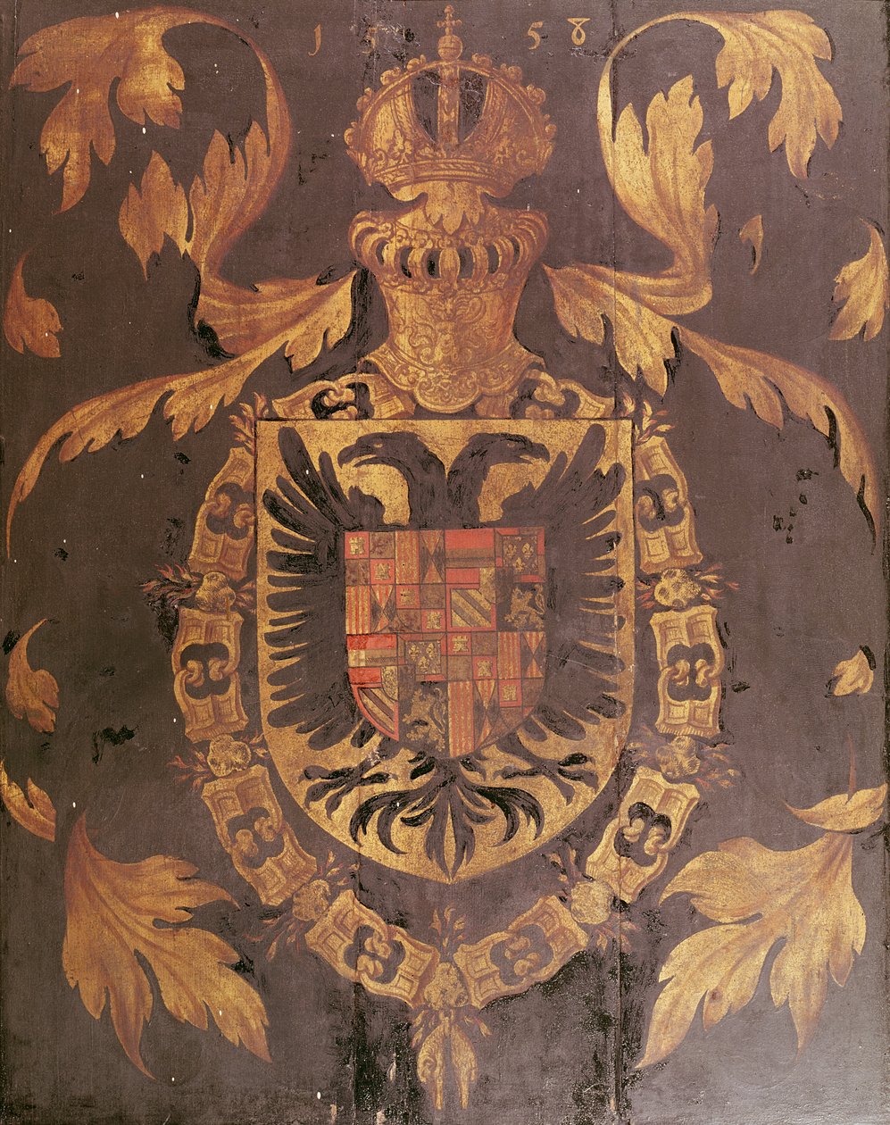 Våbenskjold af Charles V, den hellige romerske kejser, 1558 (olie på panel af Flemish School