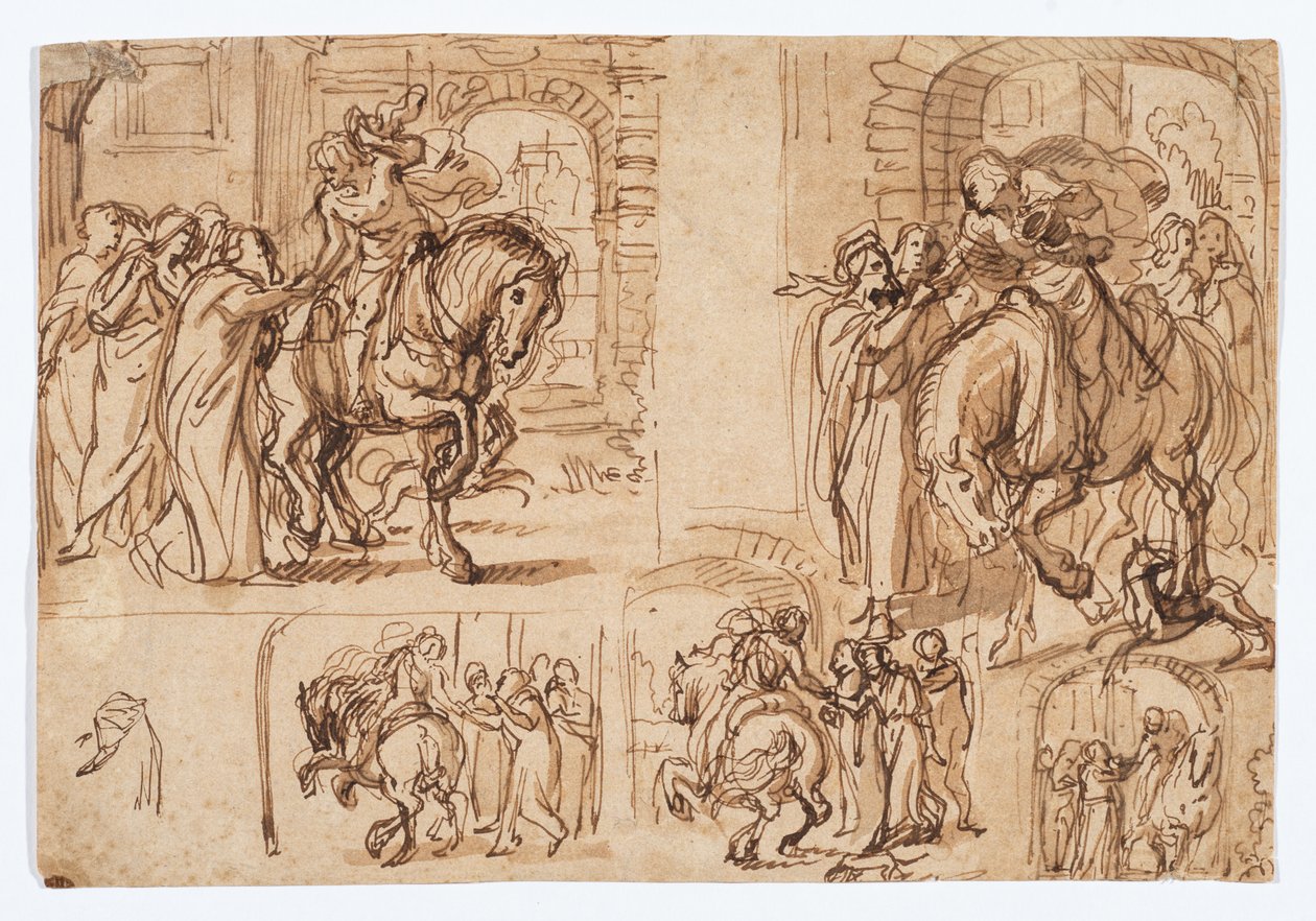 Kompositionsstudier til "Den fortabte søns afrejse (Luk 15,11-32)" af Flemish School