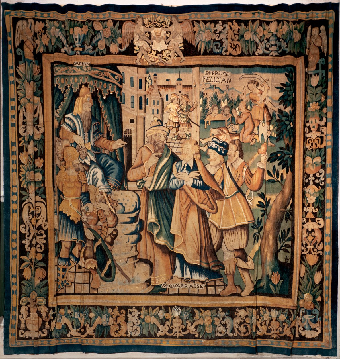 Conques museums skatkammer (Le Trésor de Conques). flamsk gobelin. Historien om Sainte Foy (?). Tekster: DASIAN, S+PRIME, S+eVAPRAISE. 1500-tallet (?). af Flemish School