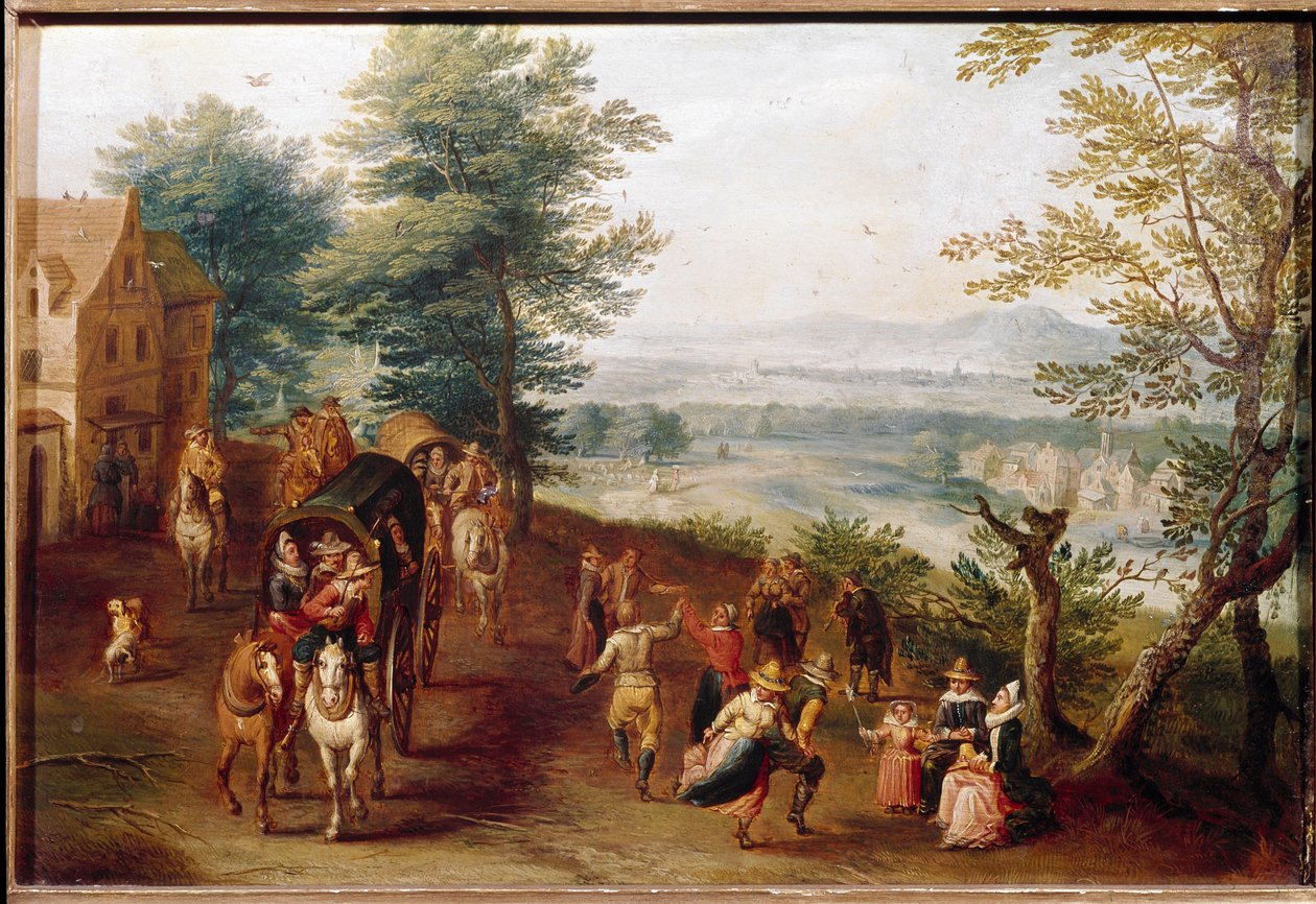 Country dance Village festscene. Maleri af den flamske skole. Lissabon fra det 17. århundrede, Museo di Arte Antica af Flemish School