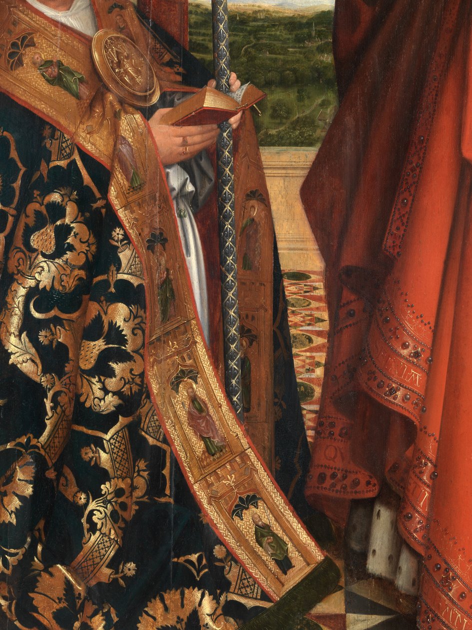 Detalje af Madonna med Petrus Wijts (olie på panel) af Flemish School