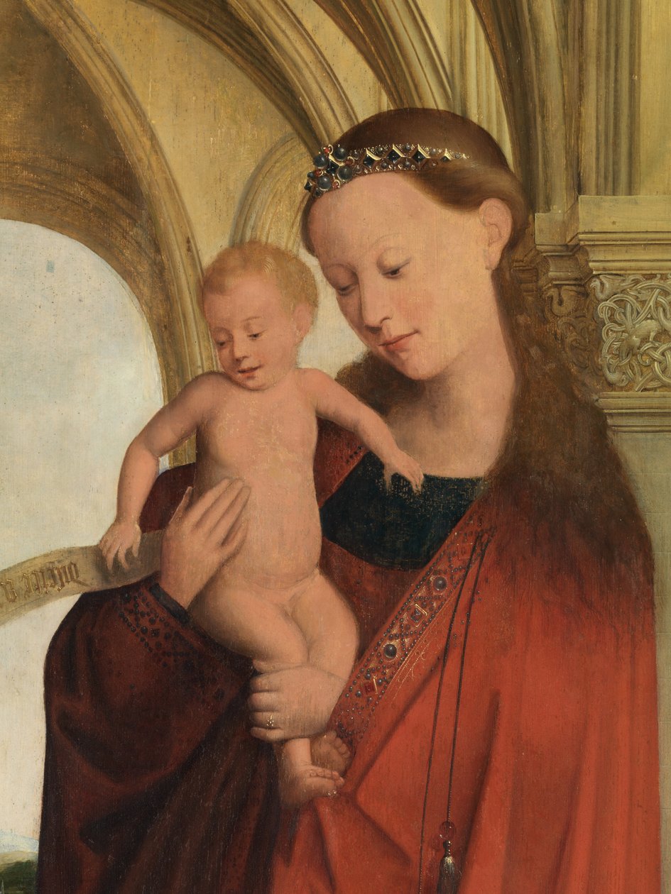 Detalje af Madonna med Petrus Wijts (olie på panel) af Flemish School